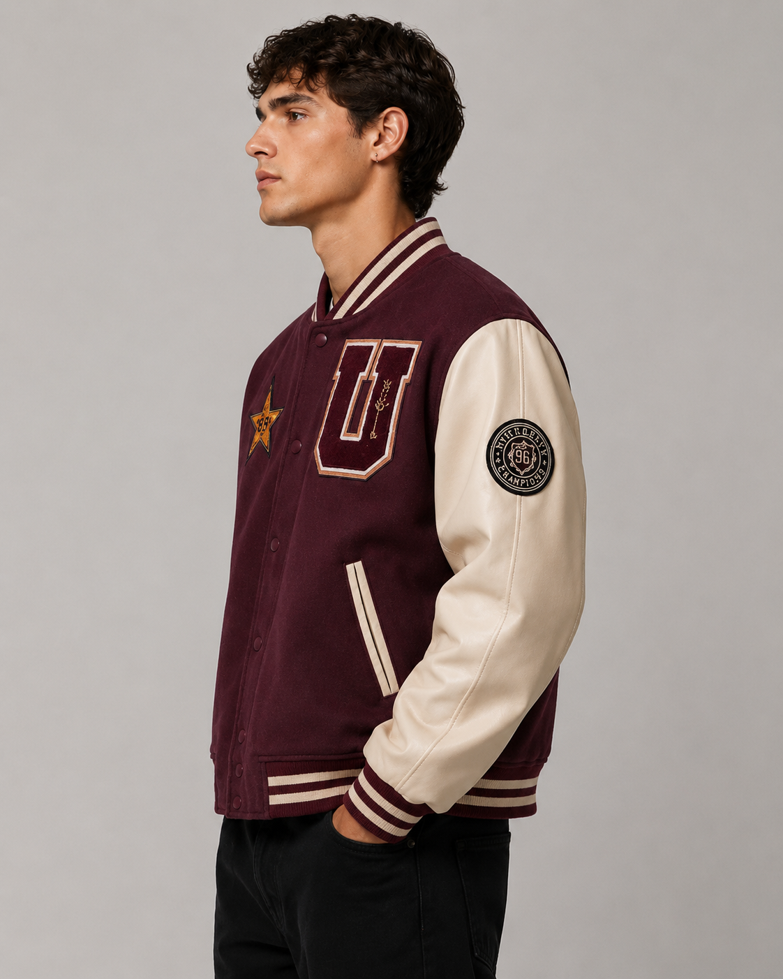 Burgundy Star "U" Premium Varsity Jacket