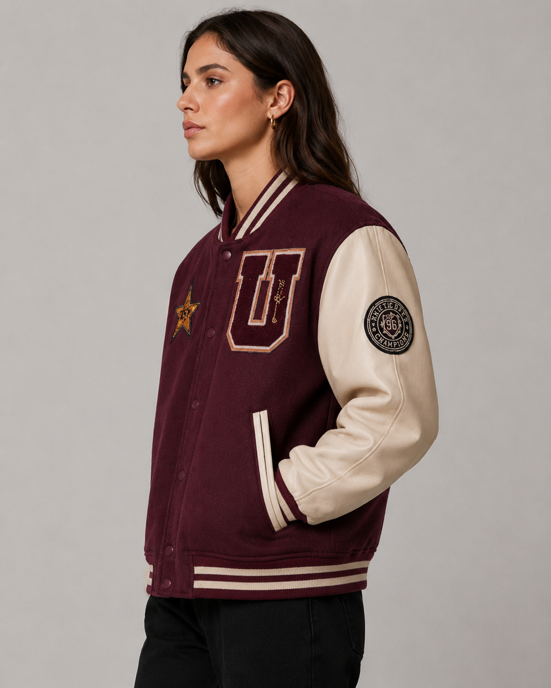Burgundy Star "U" Premium Varsity Jacket