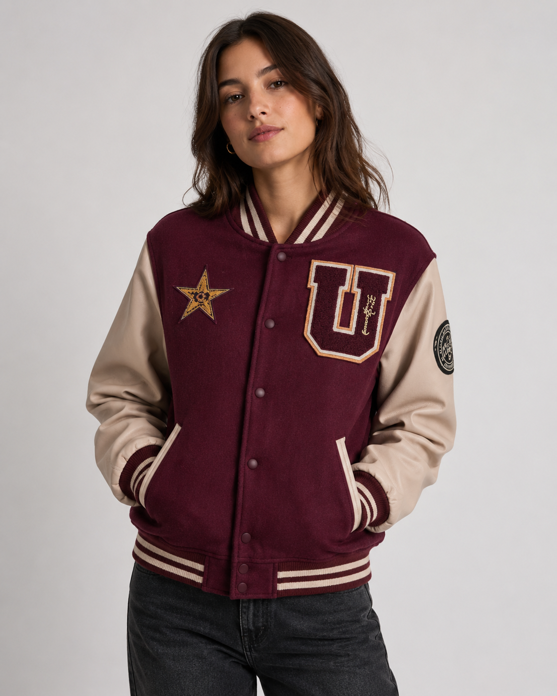 Burgundy Star "U" Premium Varsity Jacket