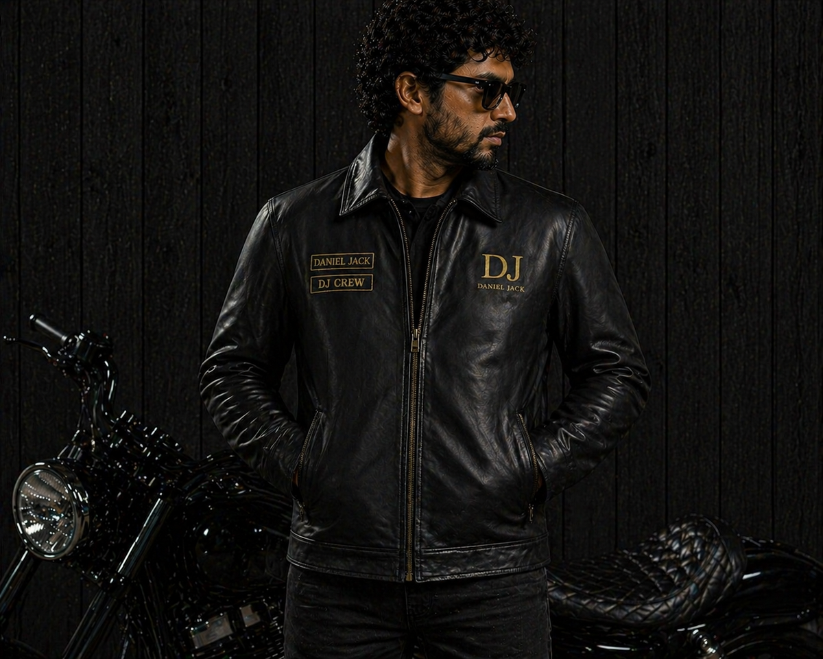 Leather Biker Jacket – Gold Edition