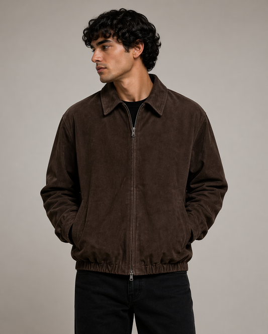 The Maverick – Premium Dark Suede Bomber Jacket -