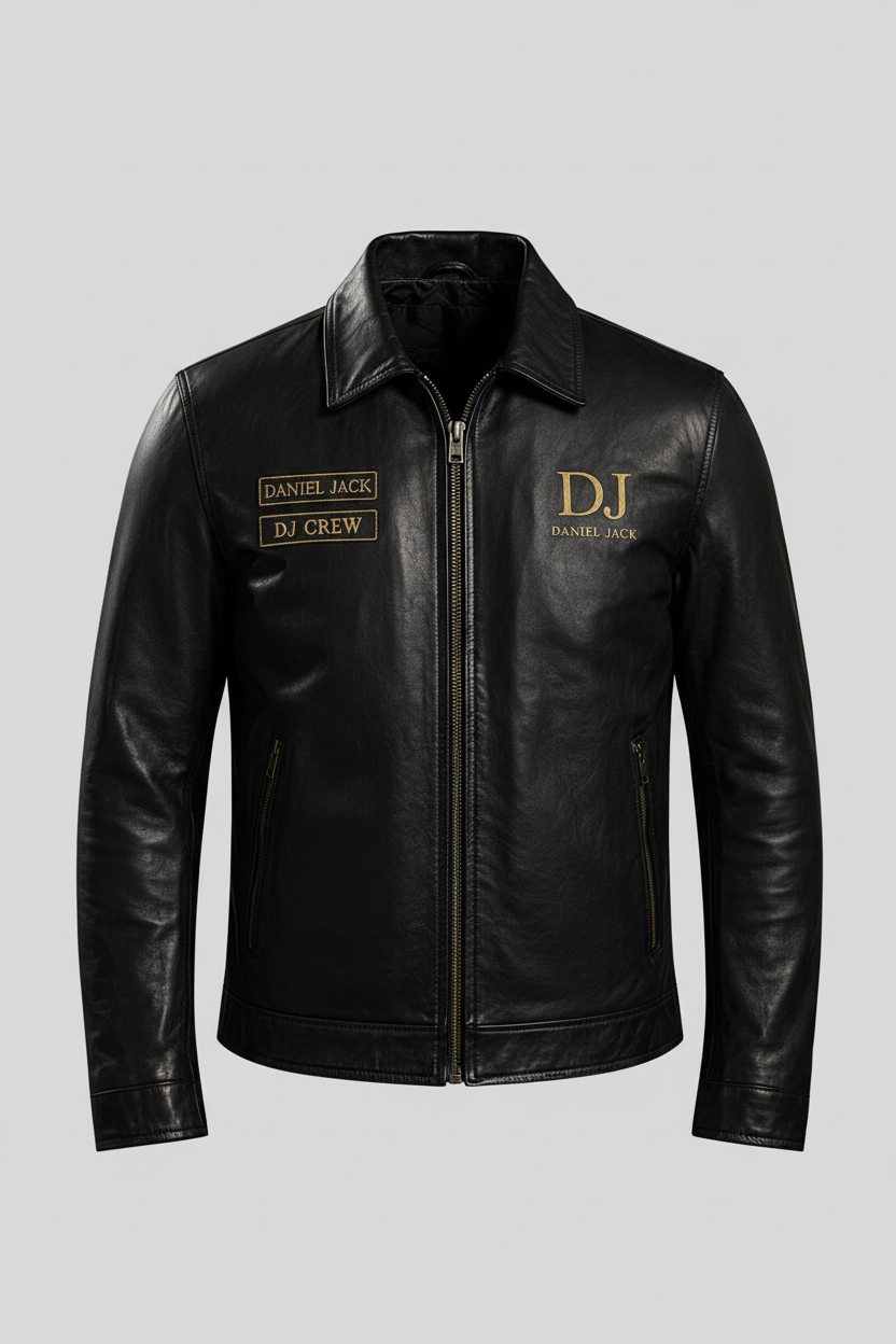  Leather Biker Jacket Gold Edition - Front View