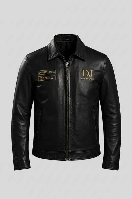  Leather Biker Jacket Gold Edition - Front View