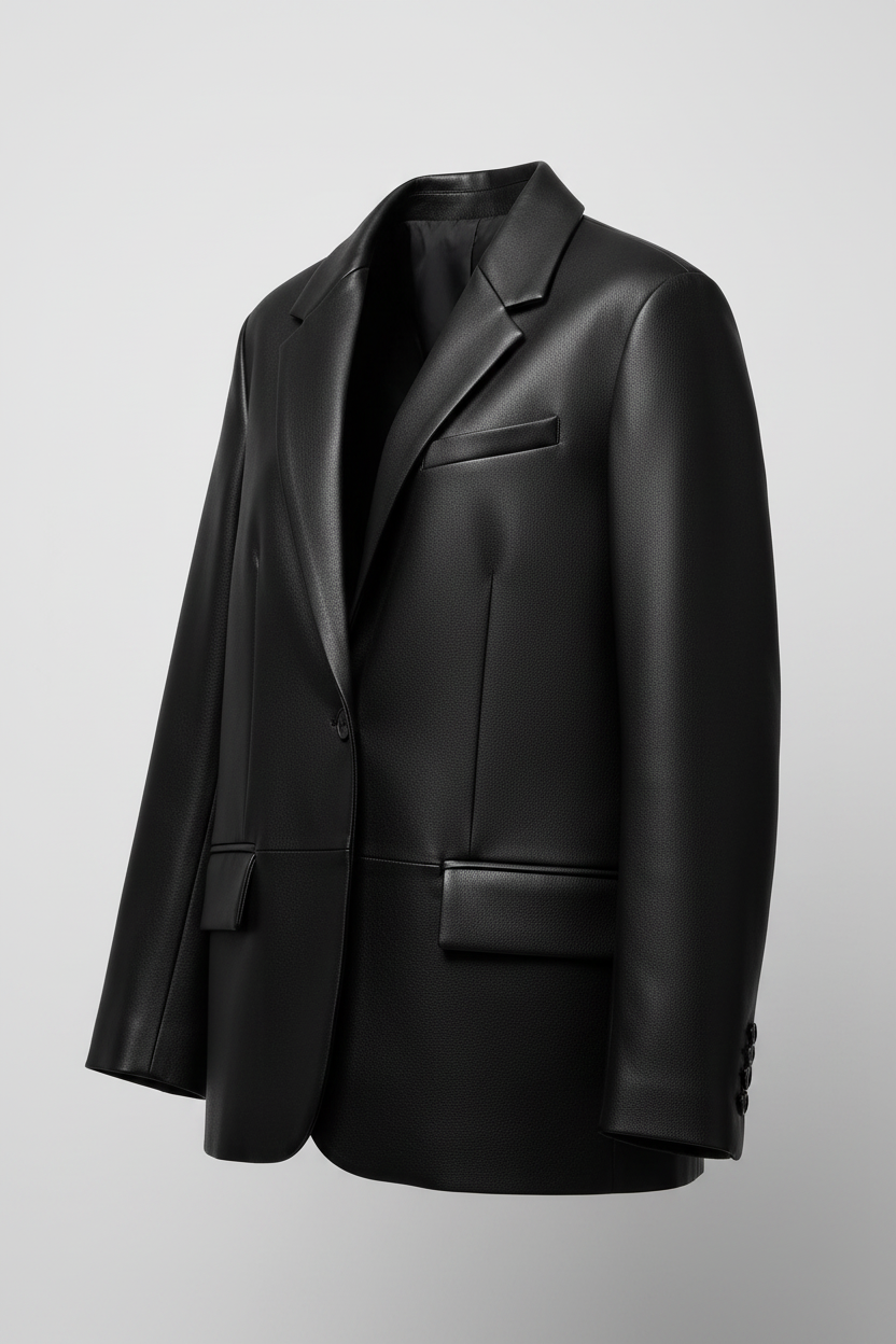  Black Leather-Trim Oversized Blazer - Side View