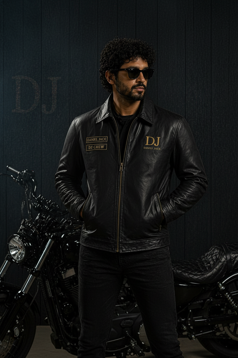  Leather Biker Jacket Gold Edition - Male Model